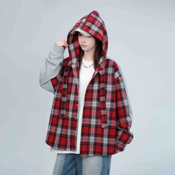 Shirt Plaid Patchwork Grey Cotton - Image 5