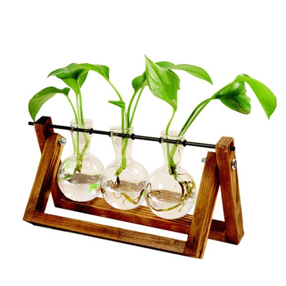 Swing Wooden Stand Hydroponic Plant Container Glass Vase - Image 6