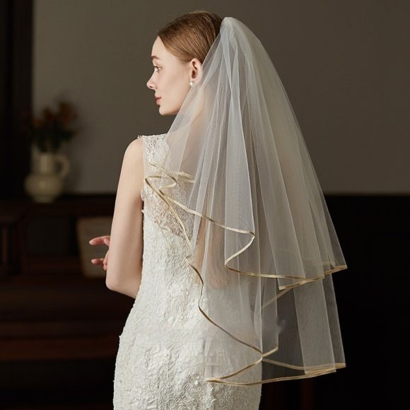 Double Champagne Edge Metal Hair Comb Bride Wedding License Trip Shoot Veil - Image 5