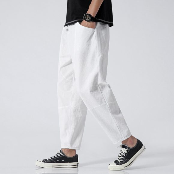 Loose Cotton Linen Cropped Harem Pants Casual - Image 2