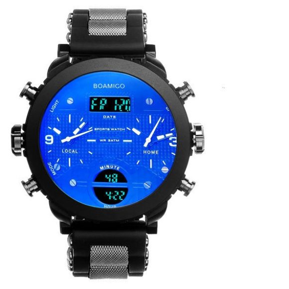 Men's watch electronic quartz double display watch 3 time zone waterproof watch - Image 6