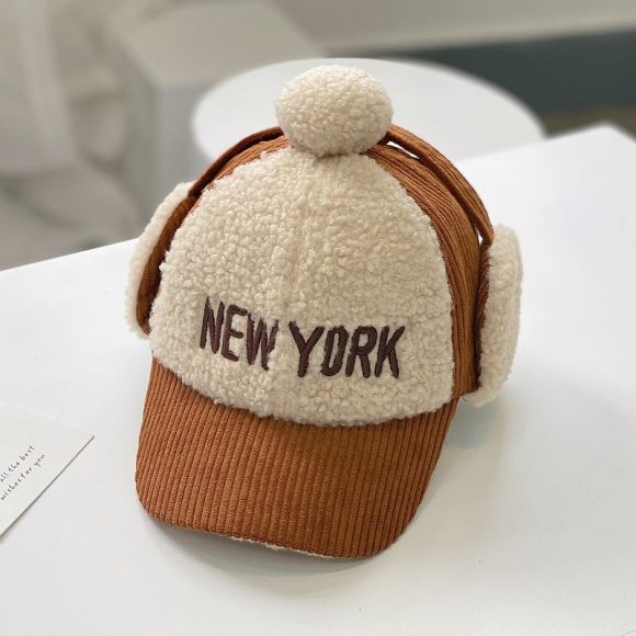 Corduroy color matching children's embroidered warm cap - Image 6