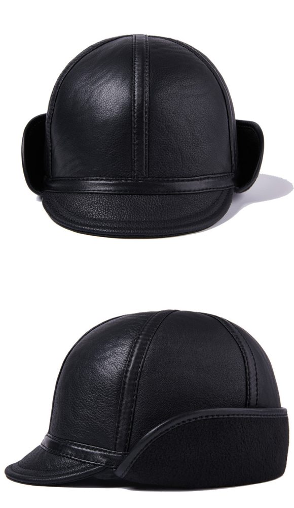 Casual Leather Men's Winter Sheepskin Velvet Thermal Outdoor Hat - Image 8