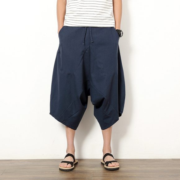 Men's Casual Retro Solid Color Cotton And Linen Lantern Pants - Image 2