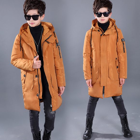 Boys Down Jacket Mid-length White Duck Down Hooded - Image 5
