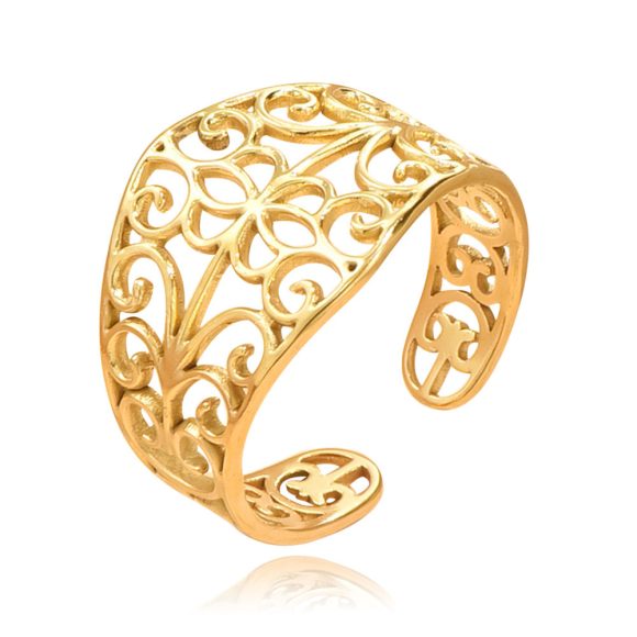 Elegant Court Retro Style Hollow Pattern Open Stainless Steel Ring For Women - Image 4