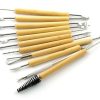11pcs Clay Sculpting Sculpt Smoothing Wax Carving Pottery Ceramic Hand Tools Polymer Shapers Modeling Carving Tool Wood Handle