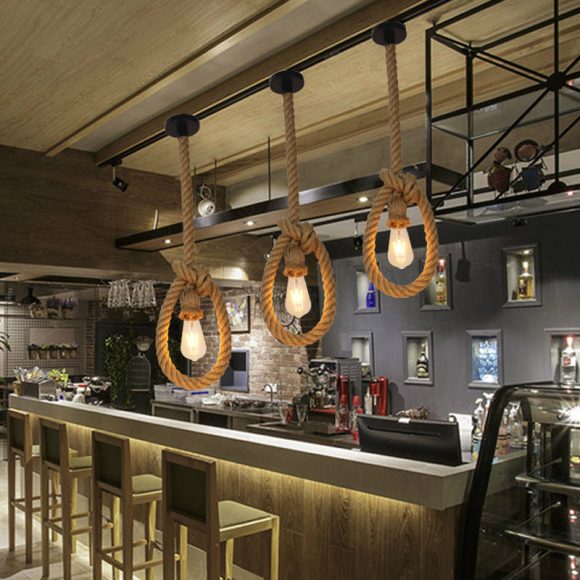 Hemp rope chandelier bar personality creative single head retro restaurant Internet cafe industrial wind loft double head nostalgic lamps - Image 6
