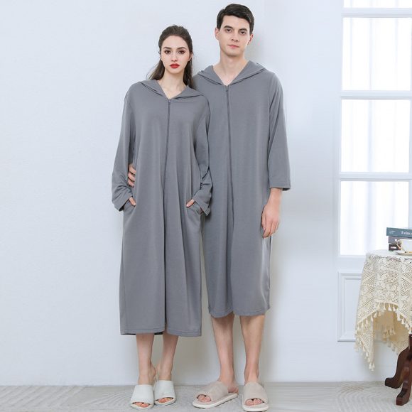 Zipper Bathrobe Couple Hooded Nightgown Thin Pajamas - Image 8