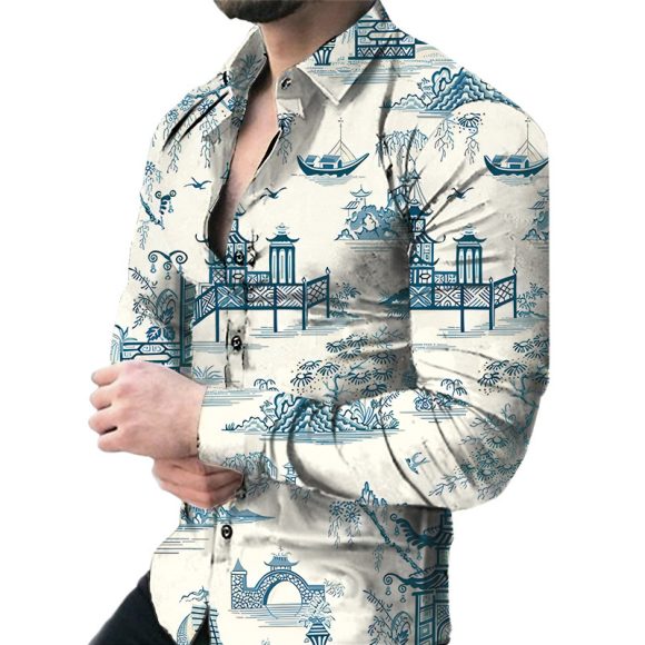 Men's Casual Long Sleeved Large Floral Shirt - Image 3