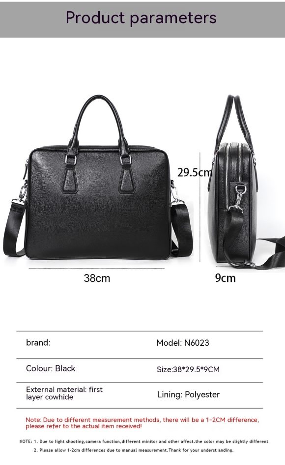 Handbag Men's Leather Briefcase Cowhide Horizontal Large Capacity - Image 10
