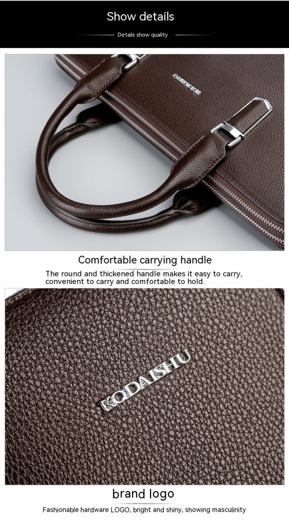 Men's Handbag Double Pull Large Capacity Business Computer Bag Authentic Leather Tactile Feel - Image 10