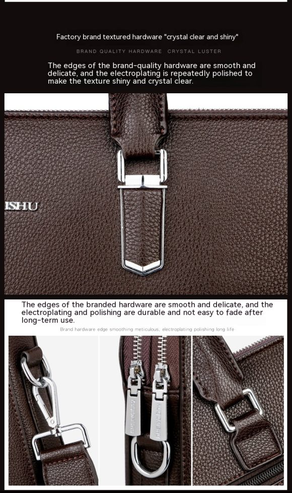 Men's Handbag Double Pull Large Capacity Business Computer Bag Authentic Leather Tactile Feel - Image 4