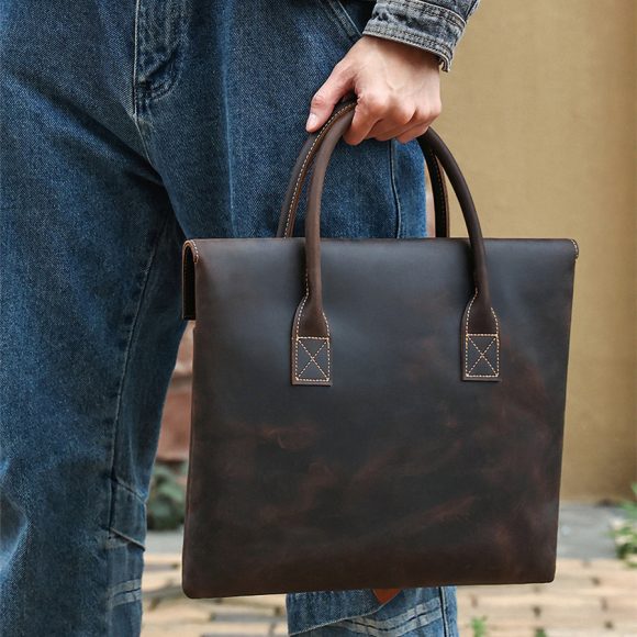 Crazy Horse Leather Men's Handbag Thin And Portable - Image 6