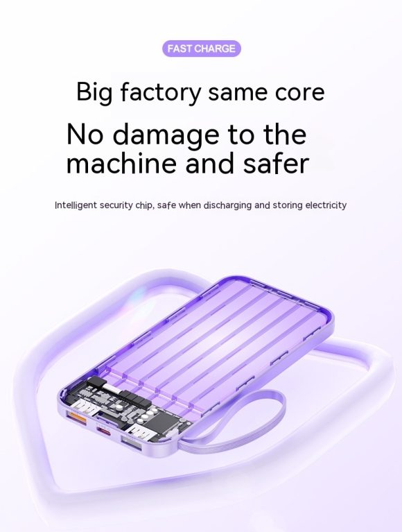 Fast Charge With Cable 20000mAh Large Capacity Ultra-thin Portable Mobile Power Pack - Image 4