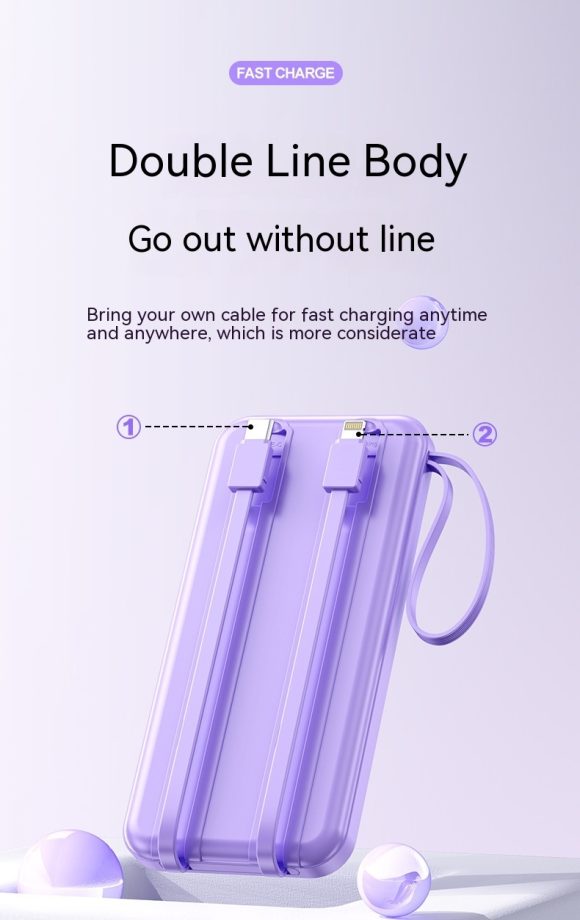 Fast Charge With Cable 20000mAh Large Capacity Ultra-thin Portable Mobile Power Pack - Image 2