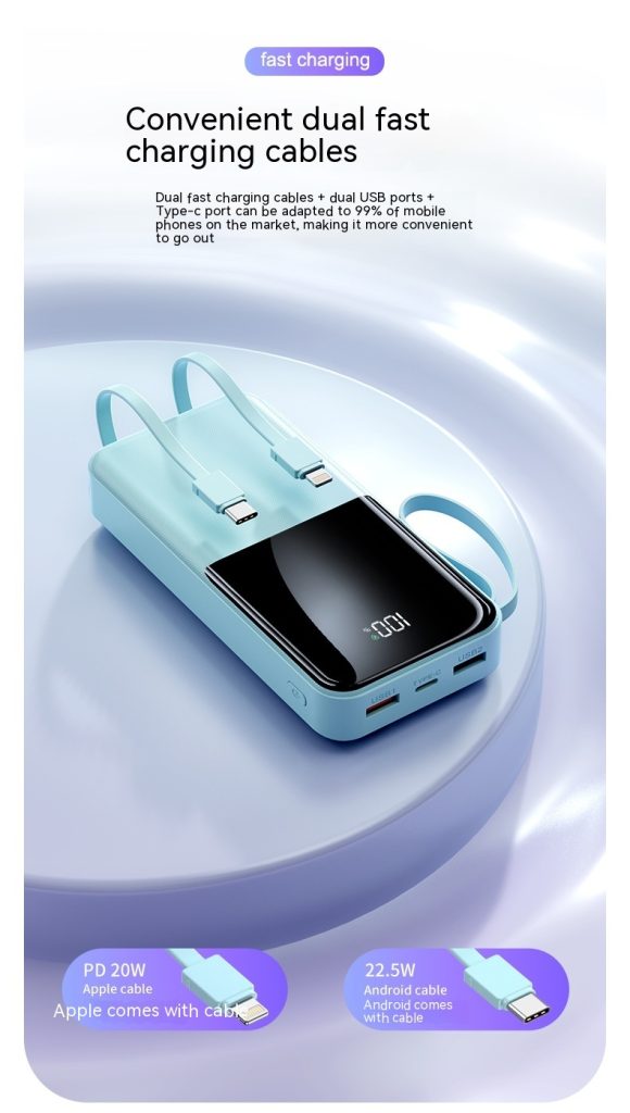 Fast Charge With Cable 20000mAh Large Capacity Ultra-thin Portable Mobile Power Pack - Image 6