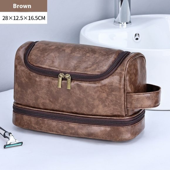 Leather Cosmetics Storage Bag Travel Toiletry Bag Portable Men's Business Simplicity Portable With Hook - Image 6