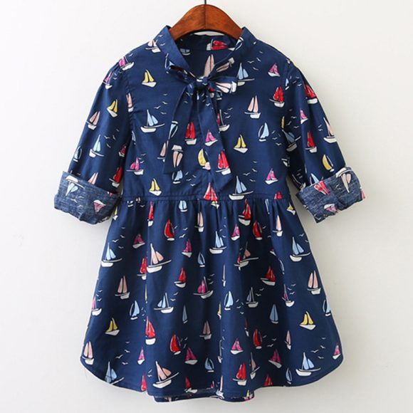 autumn dress, new girl princess dress, full print flower, bow knot long sleeve dress, children's clothing wholesale - Image 5
