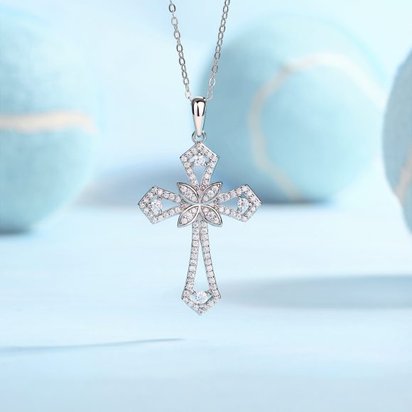 Backup Force Luxury Fashion Diamond Pendant Necklace Set With Mosan Diamond Silver Ornaments - Image 3