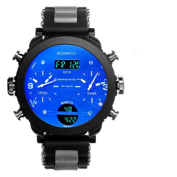 Men's watch electronic quartz double display watch 3 time zone waterproof watch - Image 4