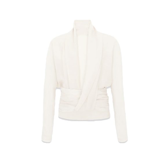 French Drape Low-cut Cinched Pleated Long Sleeve Shirt - Image 7