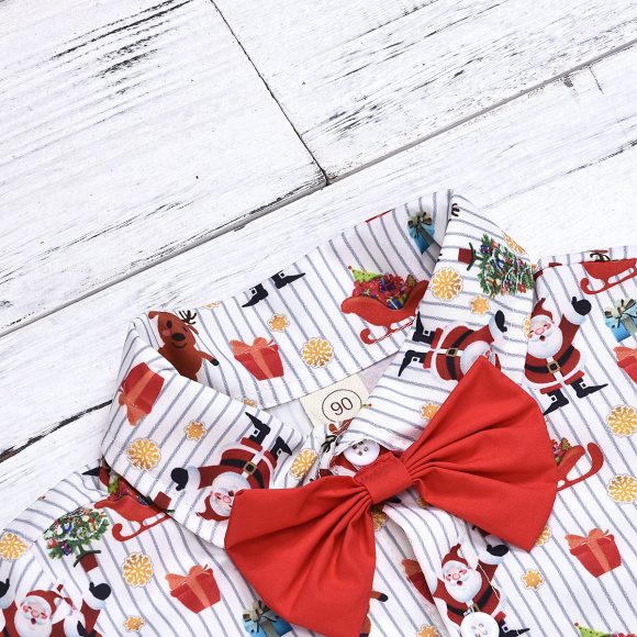 boy clothing set bow christmas print - Image 5