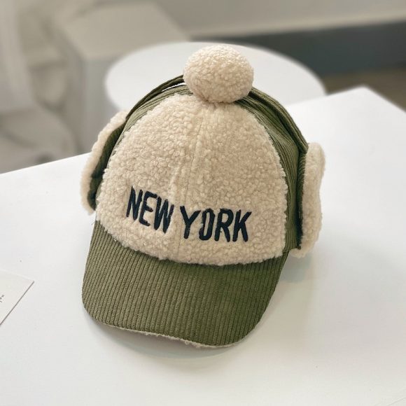 Corduroy color matching children's embroidered warm cap - Image 3