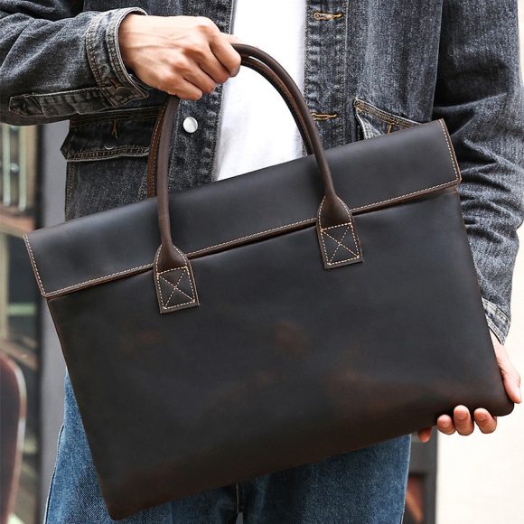 Crazy Horse Leather Men's Handbag Thin And Portable - Image 8