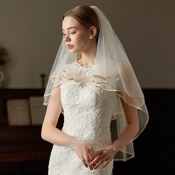 Double Champagne Edge Metal Hair Comb Bride Wedding License Trip Shoot Veil - Image 3