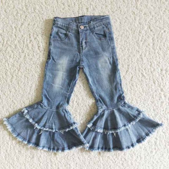 Wholesale Double Ruffle Leopard Kids Denim Clothes - Image 2