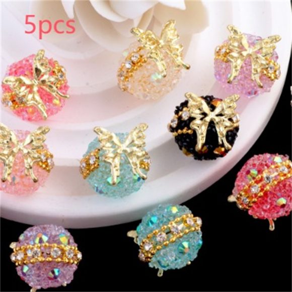 3d Butterfly Color Granulated Sugar Round Beads Diamond Pendant - Image 2