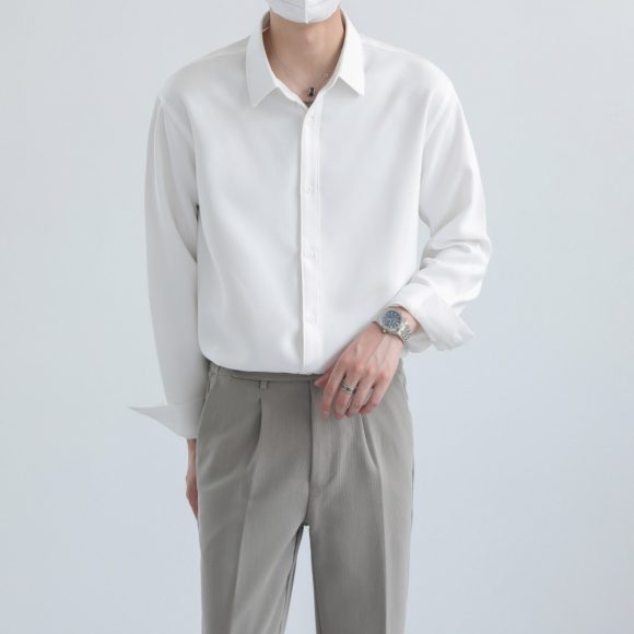 Loose Solid Color Long Sleeve Shirt For Men - Image 4