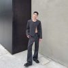 Bootcut Casual Autumn Striped O-neck Short Suit Suit