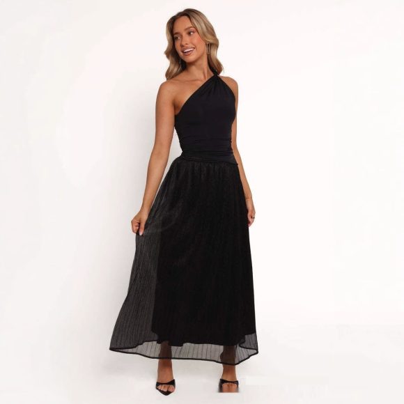 Solid Color Streamer Yarn Skirt Women's Summer High Waist Slimming A- Line Bright Silk Skirt French Style - Image 7