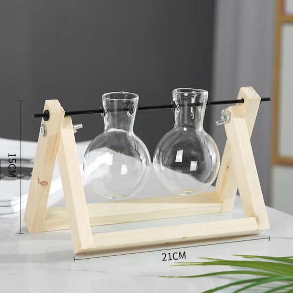 Swing Wooden Stand Hydroponic Plant Container Glass Vase - Image 5