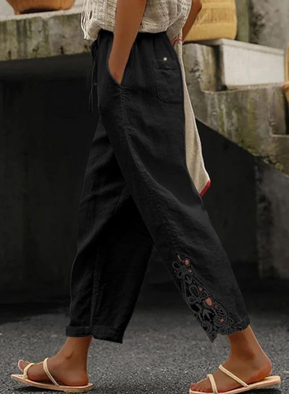 Women Casual Lightweight Drawstring Elastic Waist Pants With Pockets - Image 8