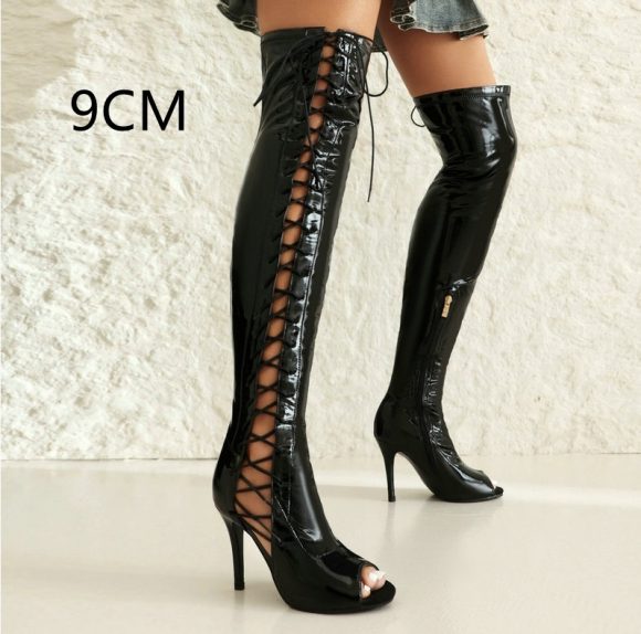 Stretch Thin Patent Leather Female Over-the-knee Boots - Image 9