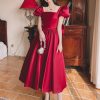 Winter Wine Red Engagement Daily French Princess On The Run Satin Dress - Image 8