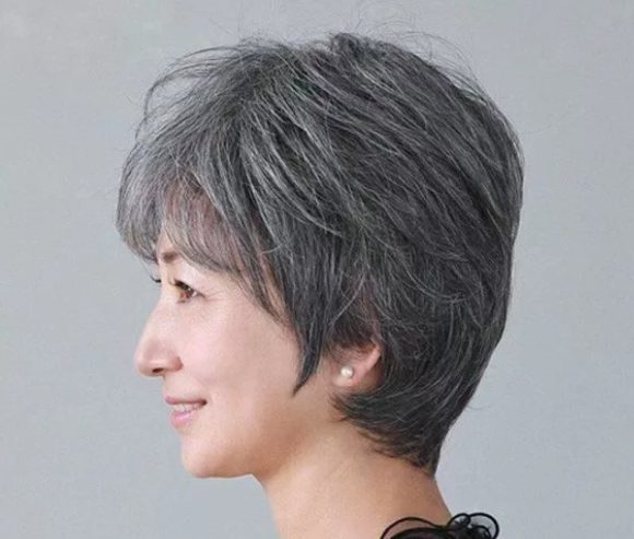Women's Flower White Short Straight Top Old Flower White Mixed Human Hair Wigs - Image 3