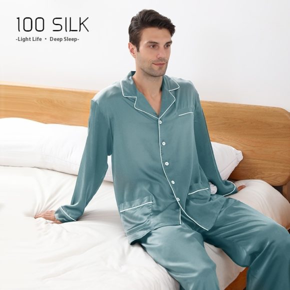 Men's Silk Pajamas 22 M Heavy Mulberry Silk Lapel Homewear - Image 4
