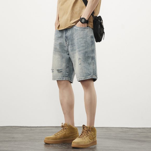Men's Straight Ripped Denim Shorts - Image 4