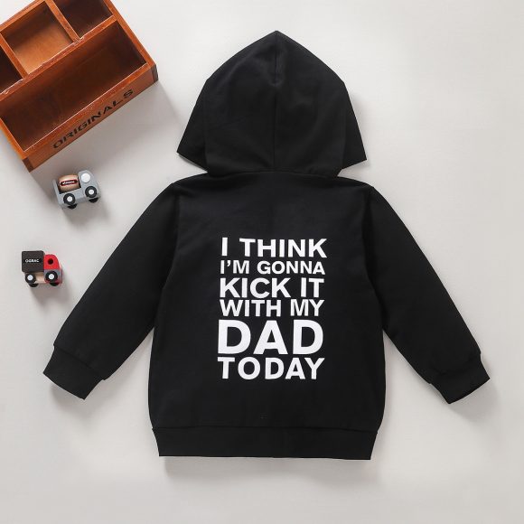 Children's Black Back Letter Cotton Sweater Coat - Image 6