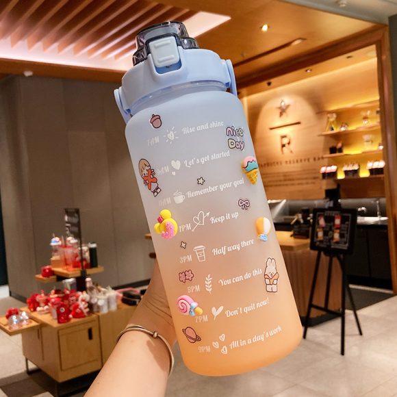 Stickers Water Bottle With Straw 2000ml Cute Portable Scale Bottle - Image 5