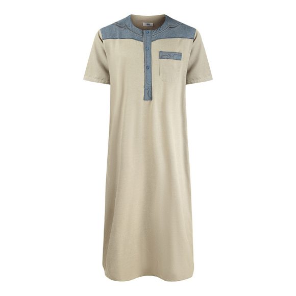 Men's Robe Pocket Contrast Color Middle East Short Sleeve - Image 2