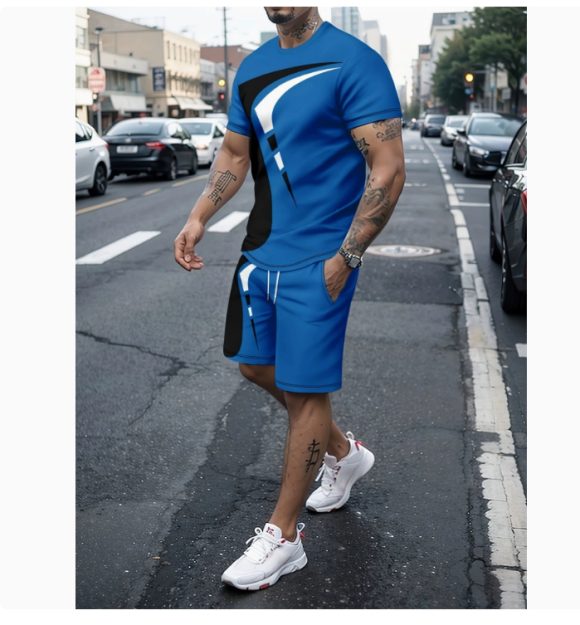 Men's Casual T-shirt Shorts Two-piece Printed Sportswear - Image 2
