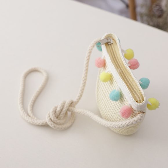 Small Ball Solid Color Children Straw Hat Bag Set - Image 4