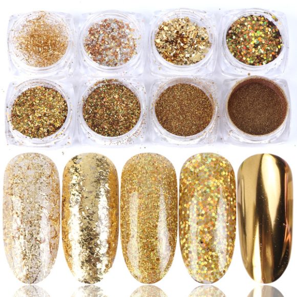 8 Box Mix Glitter Nail Art Powder Flakes Set - Image 2