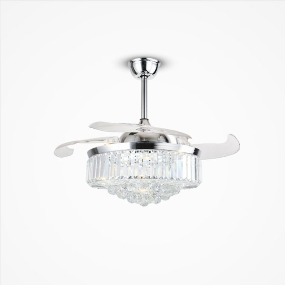 Crystal Fan Lights European Ceiling Fan Lights Living Room Bedroom Dining Room Invisible Led Fan Chandelier All Copper - Image 2