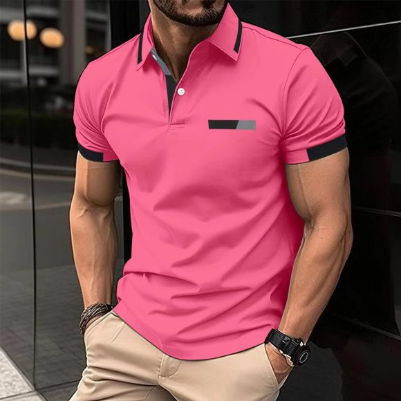 Men's Casual Polo Shirt Chest Faux Pocket Lapel Button Business T-shirt - Image 7